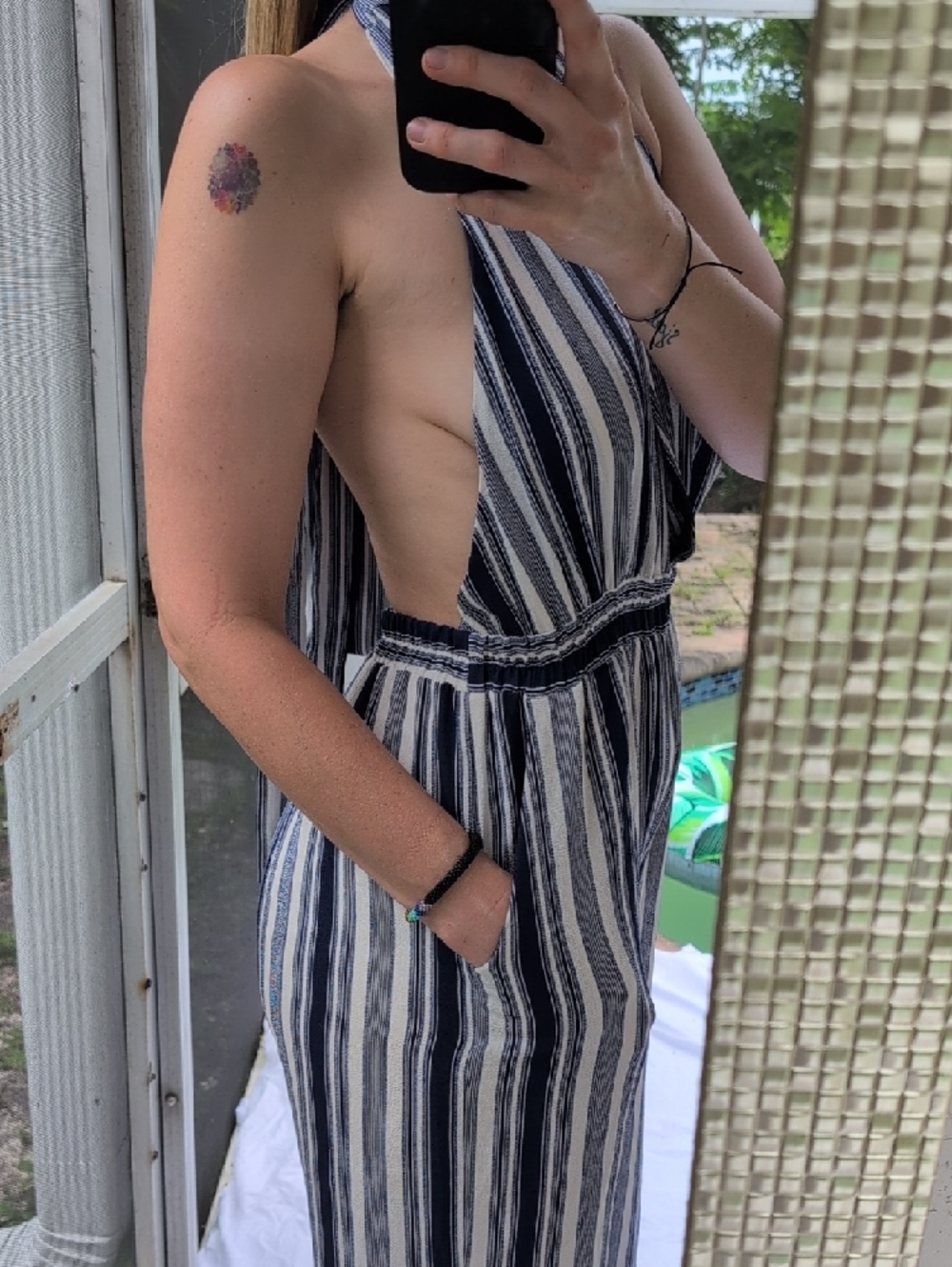 Lulu's Navy & White Halter Wide Leg Jumpsuit - Picture 5 of 8